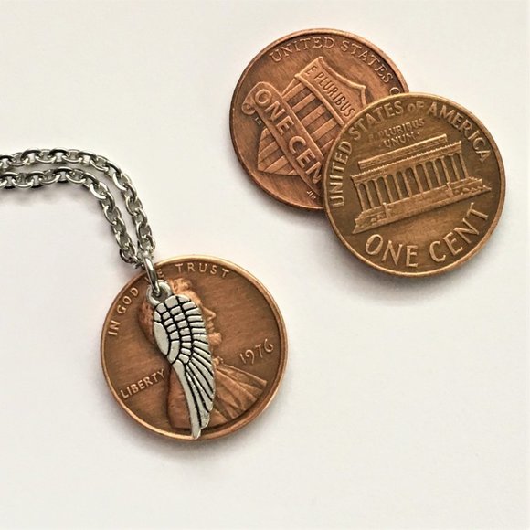 1959-1969 Lucky Penny Necklace Angel Wing Memorial Stainless Steel Coin Money - Picture 5 of 11